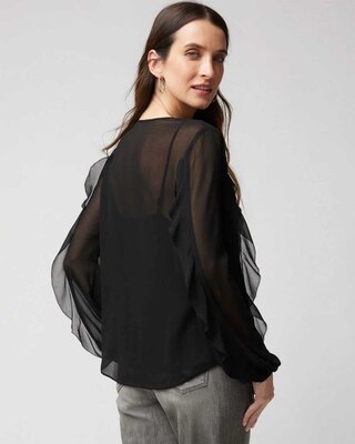 Long Sleeve Ruffled Tie Neck Blouse click to view larger image.