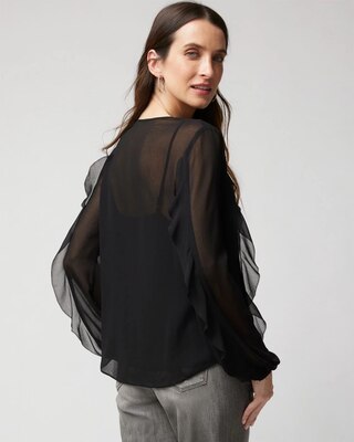 Long Sleeve Ruffled Tie Neck Blouse