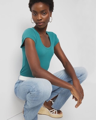WHBMFORME™ Ribbed Stretch Scoop Neck Tee click to view larger image.
