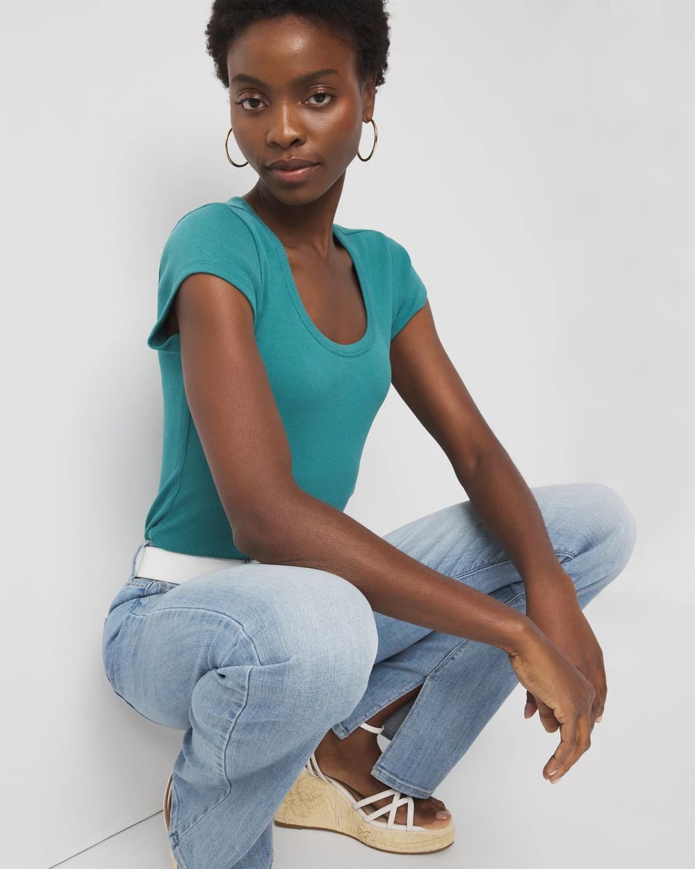 WHBMFORME™ Ribbed Stretch Scoop Neck Tee