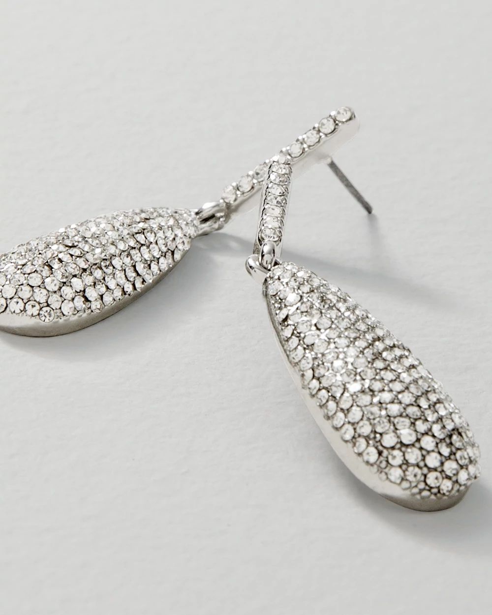 Pavé Silvertone Teardrop Earrings