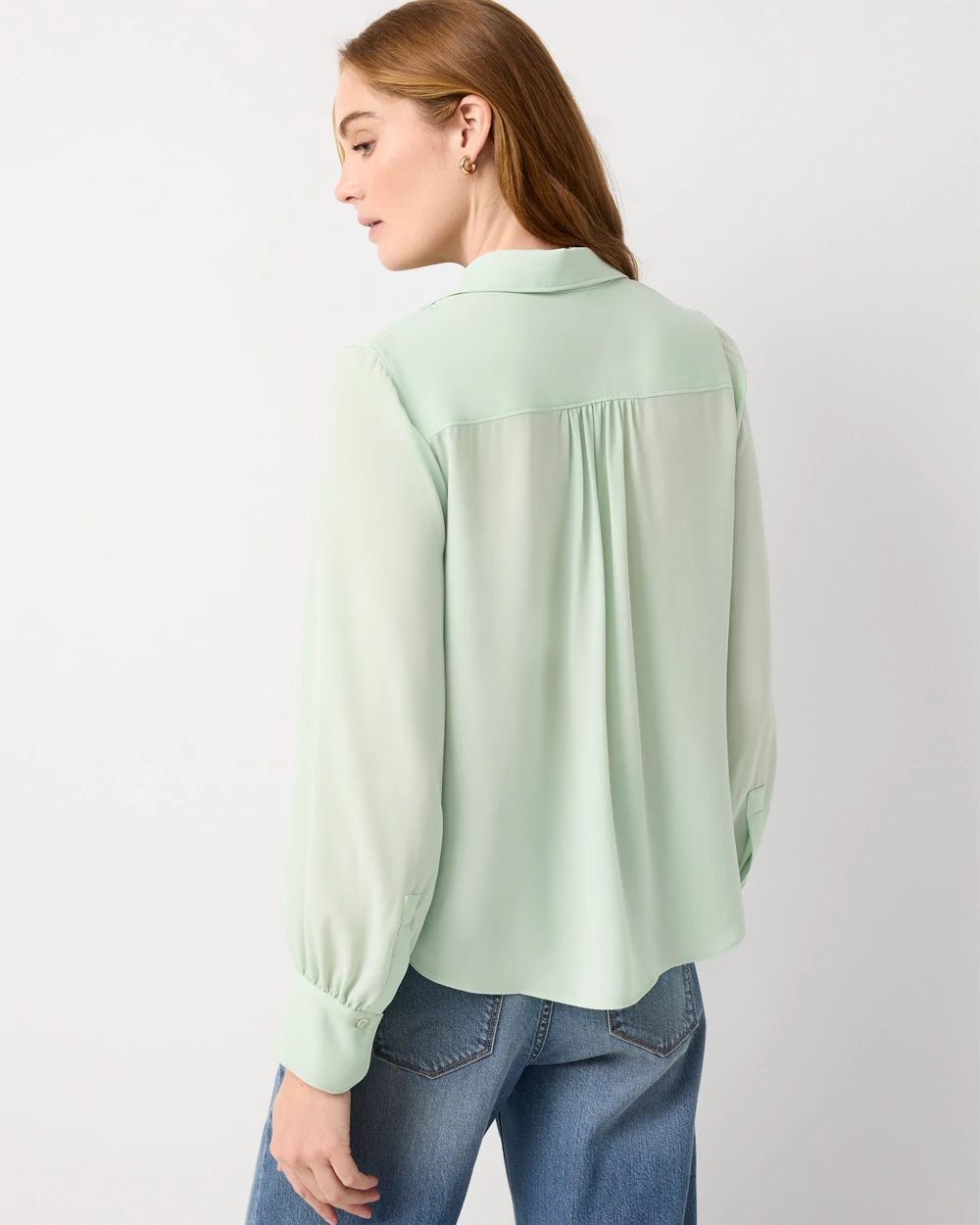 Petite Long Sleeve Soft Shirt with Piping