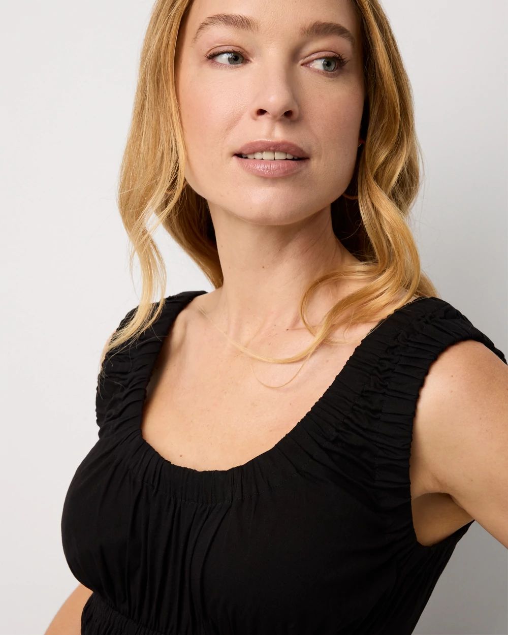 Petite Ruched Poplin Midi Dress