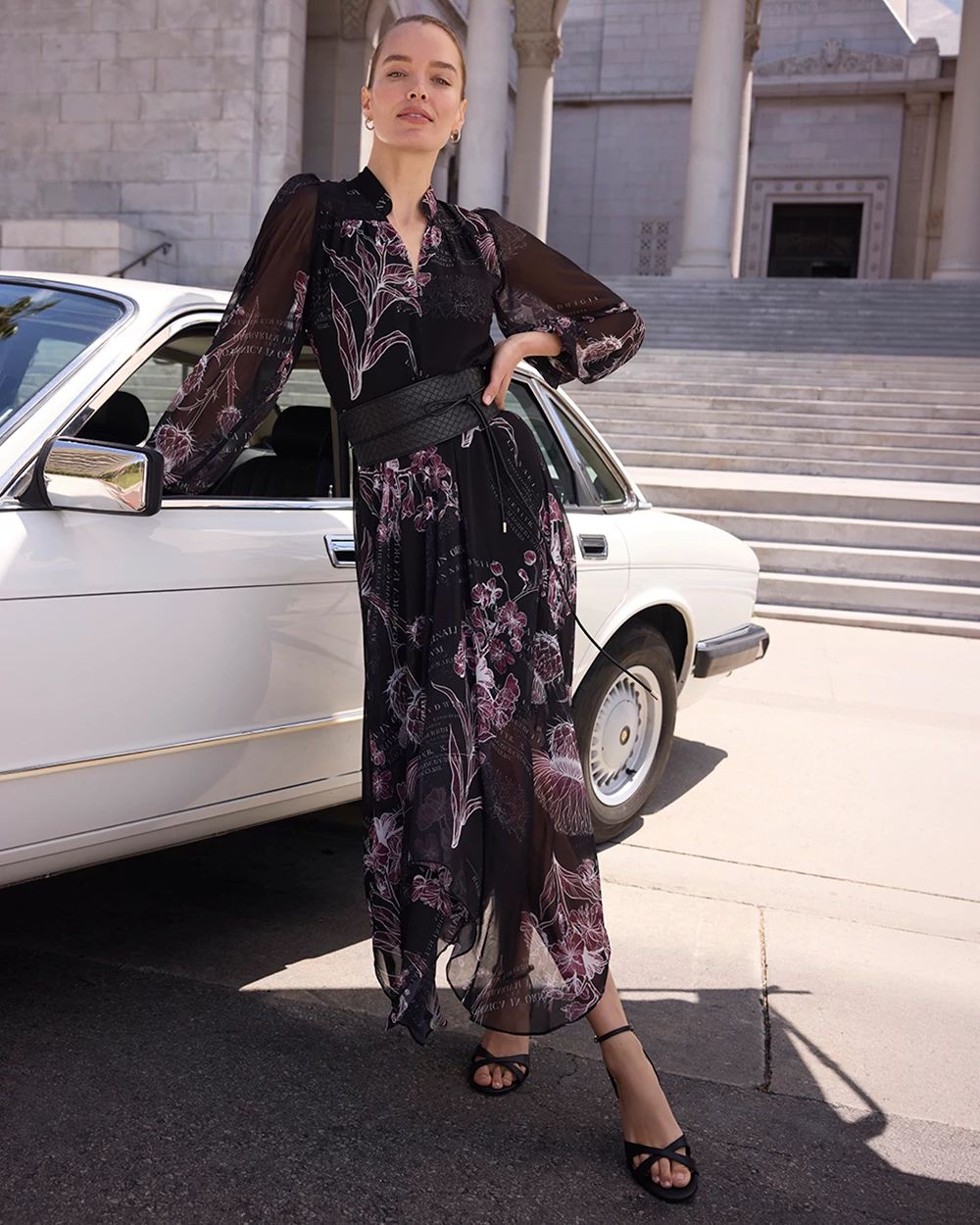 Handkerchief Hem Chiffon Midi Dress