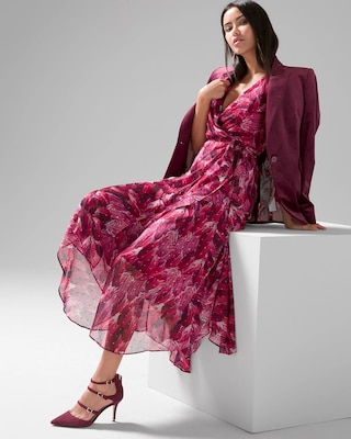 Flutter Sleeve Metallic Clip Midi Dress