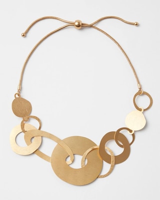 Adjustable Goldtone Brushed Disc Necklace