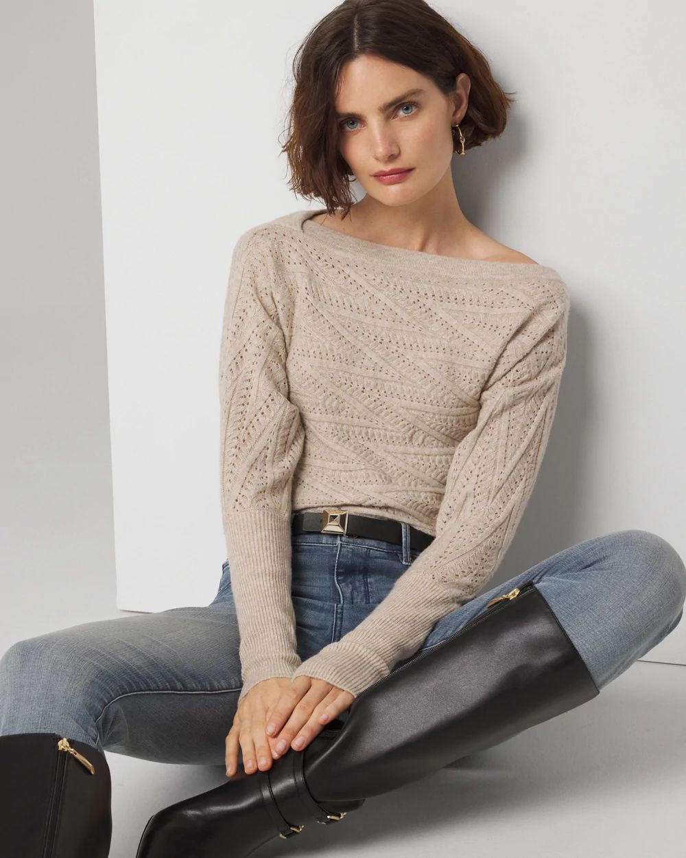 Petite Novelty Stitch Asymmetrical Pullover Sweater