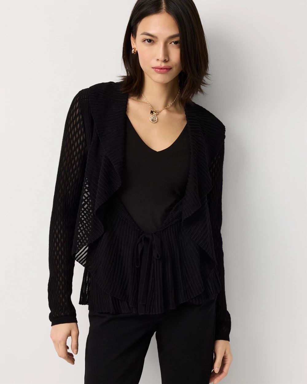 Petite Long Sleeve Pointelle Peplum Cardigan