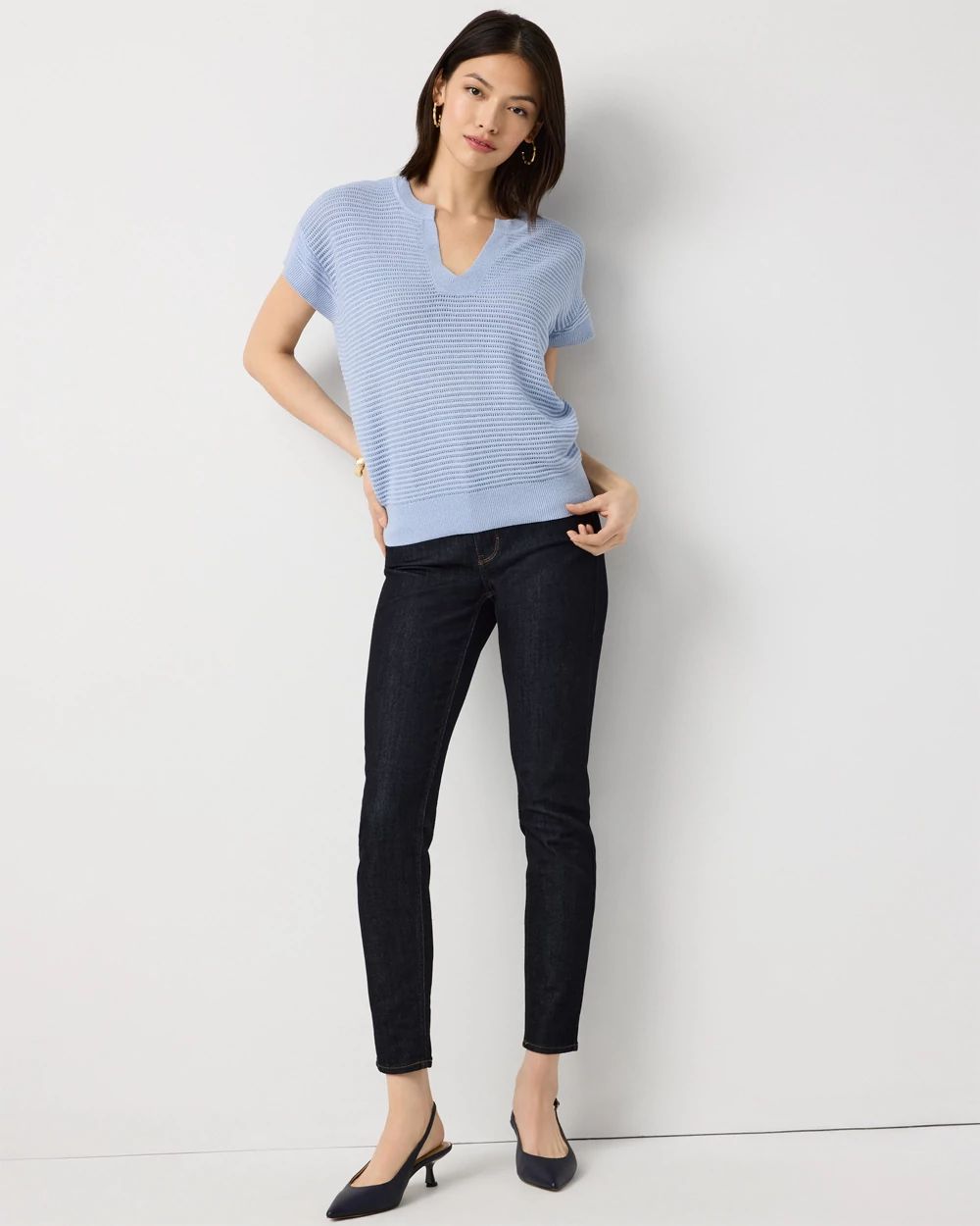 Metallic Stitch Short Sleeve Pullover