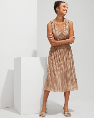 Outlet WHBM Sleeveless Pleated Satin Midi Dress