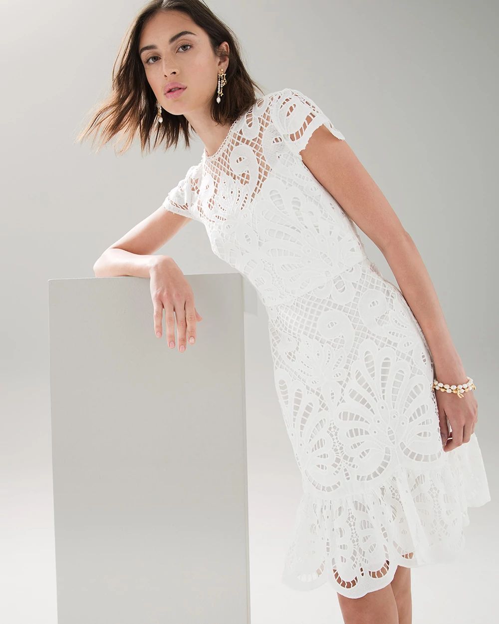 White Cap Sleeve Lace Dress click to view larger image.