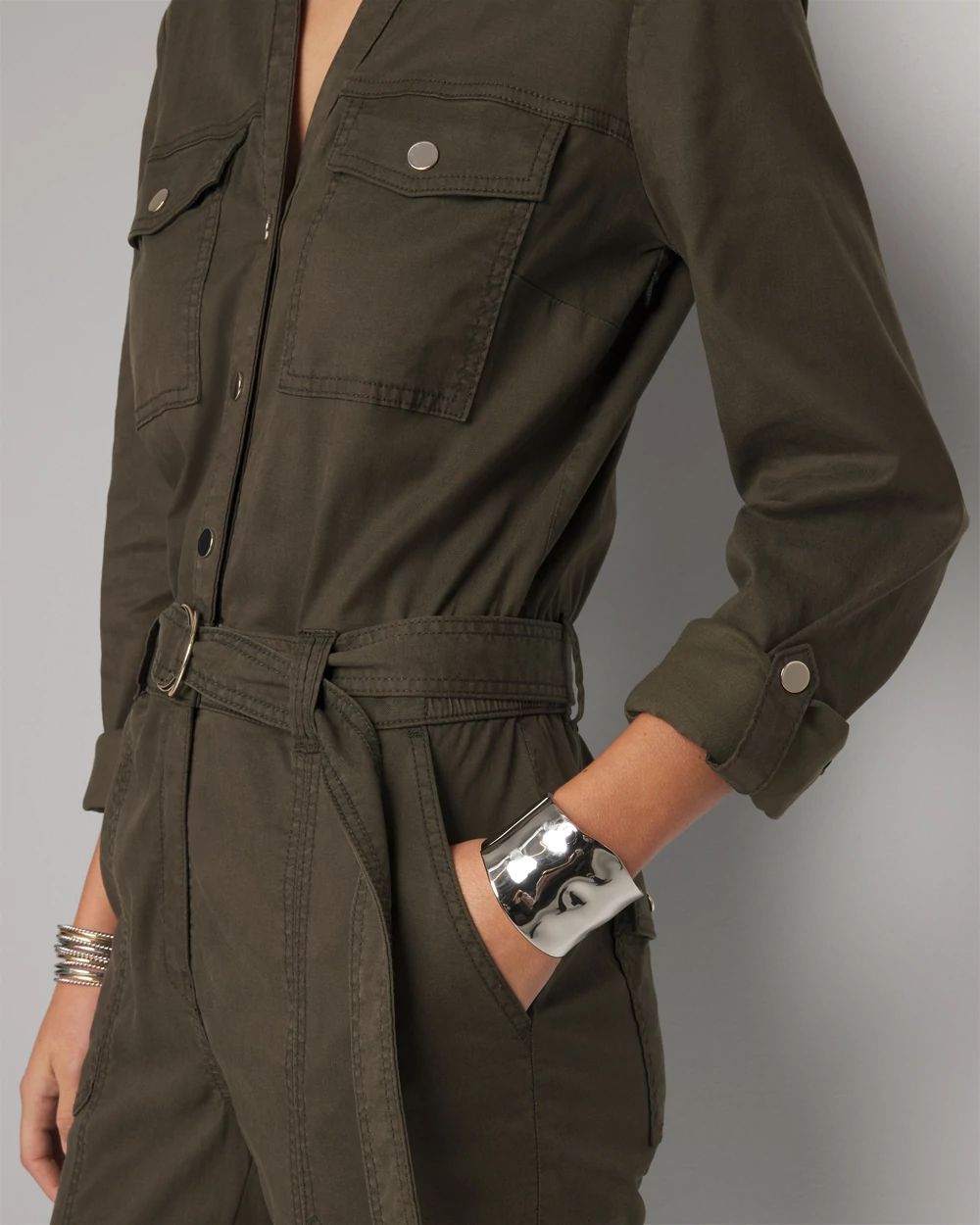 Long Sleeve Utility Jumpsuit click to view larger image.