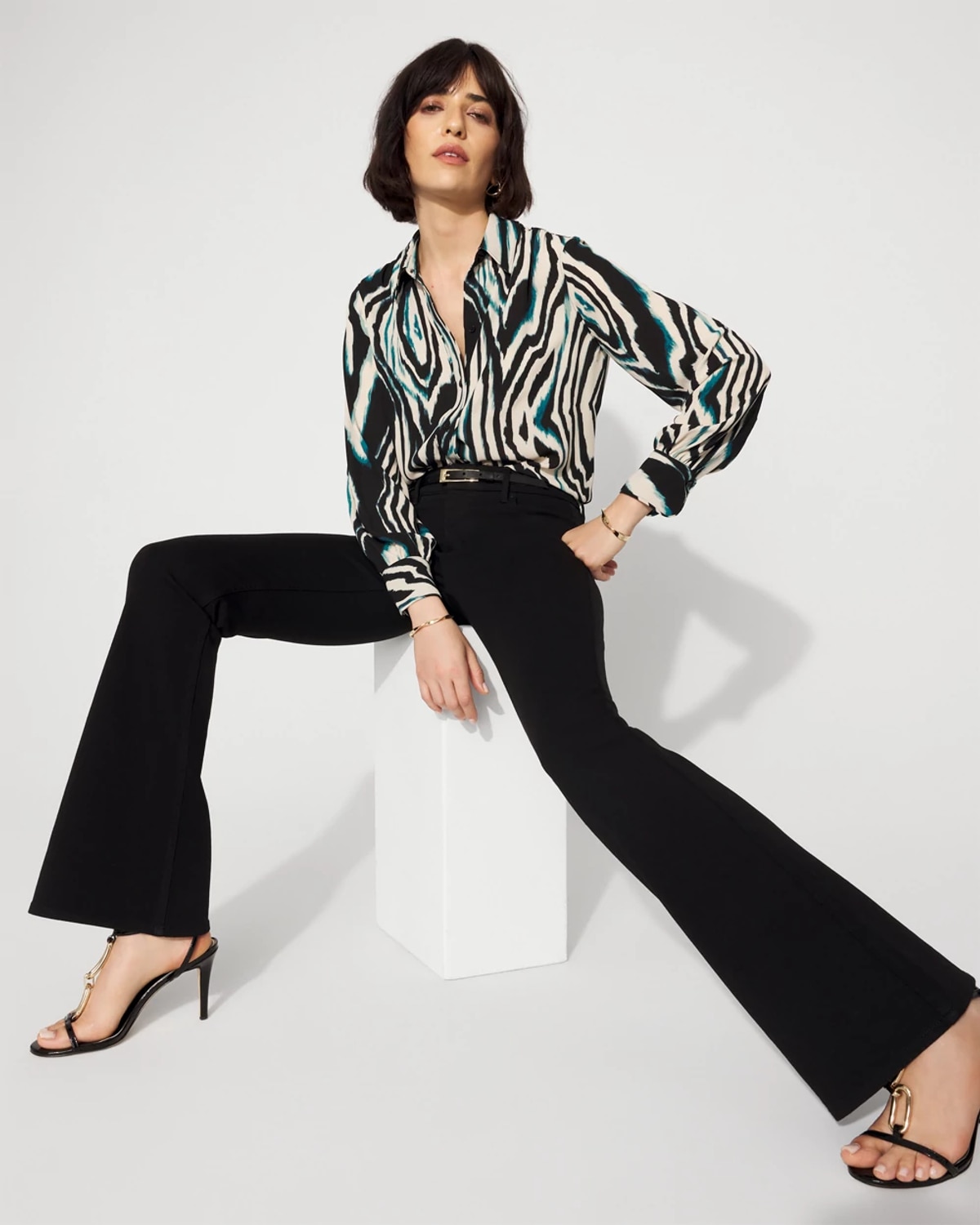 White House Black Market High-rise Flare Jeans In Black
