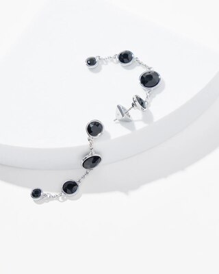 Silver Black Bezel Linear Earring