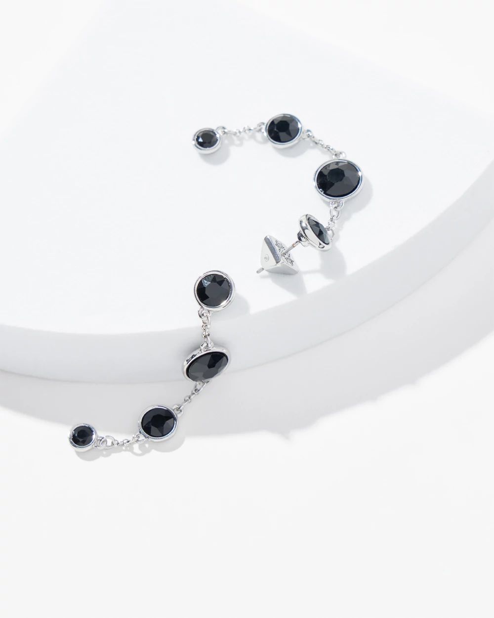 Silver Black Bezel Linear Earring