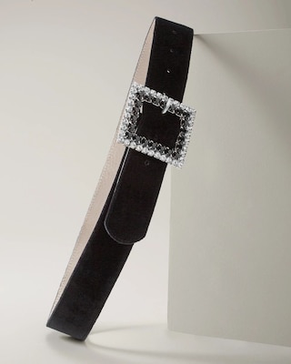 Clear Jeweled Buckle Velvet Belt