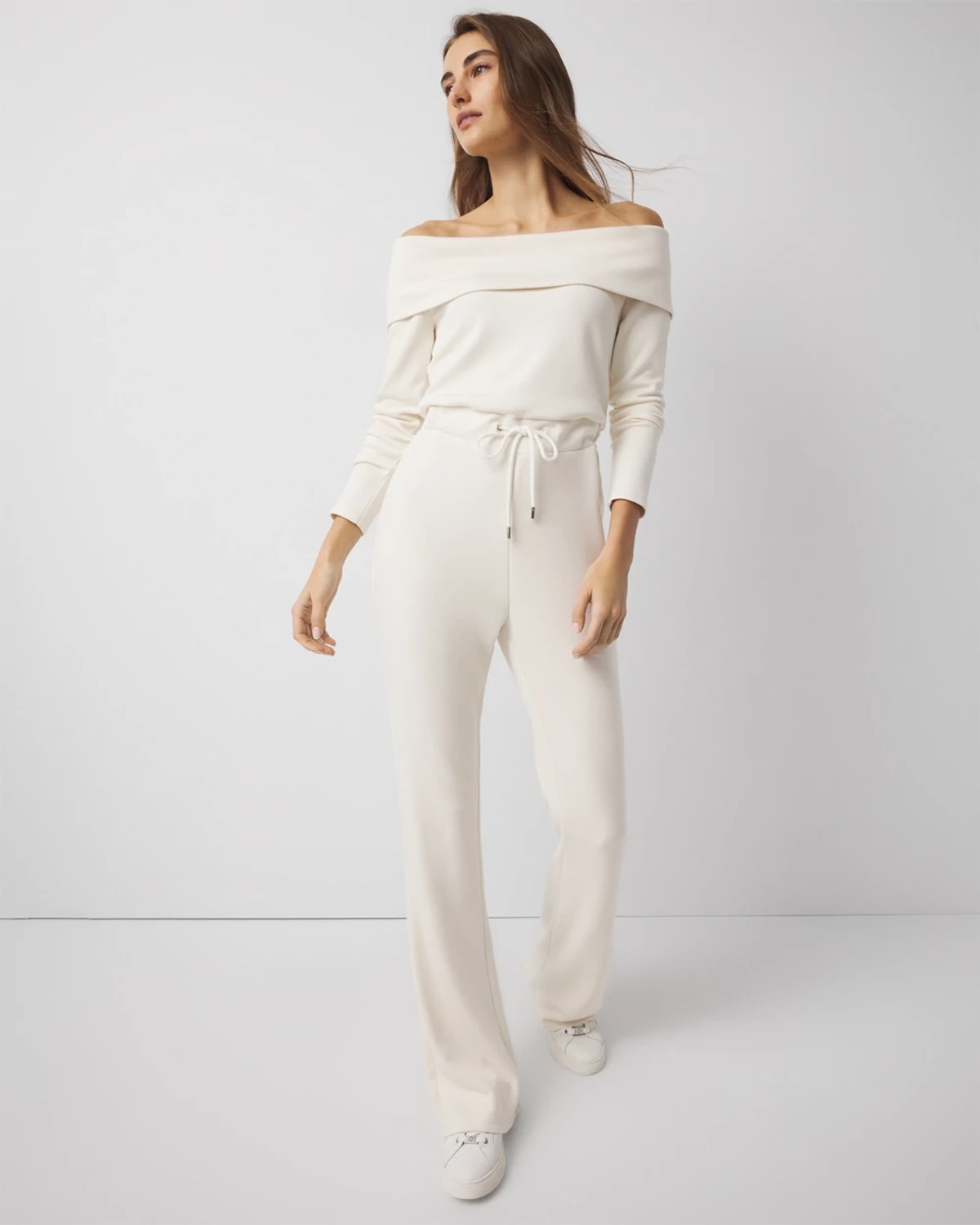 White House Black Market Off-the-shoulder Fold-over Jumpsuit In White