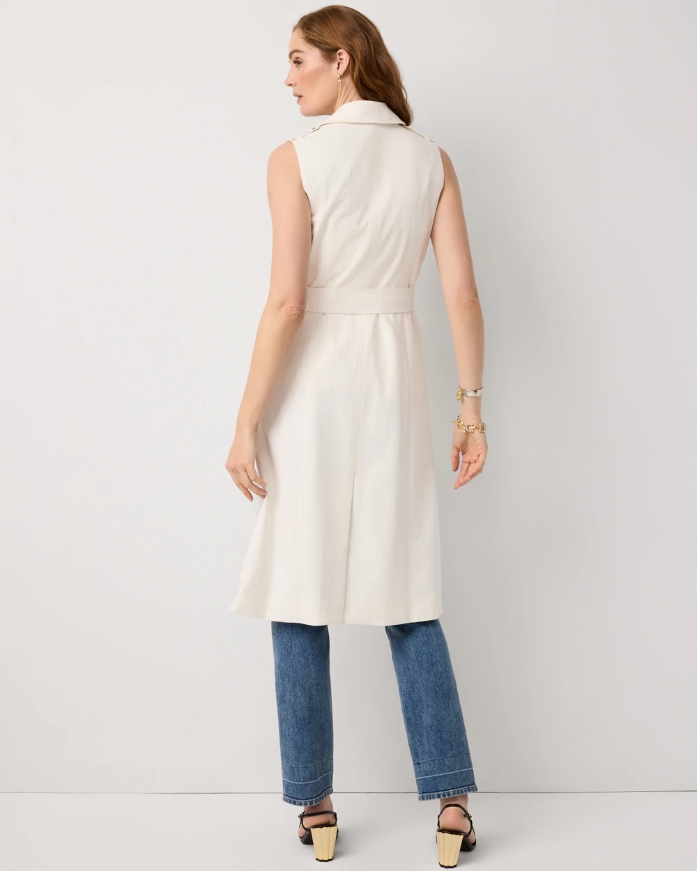 Sequin Pinstripe Trench Vest