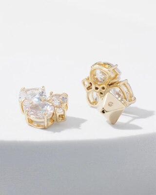 Gold And Crystal Cluster Stud Earrings