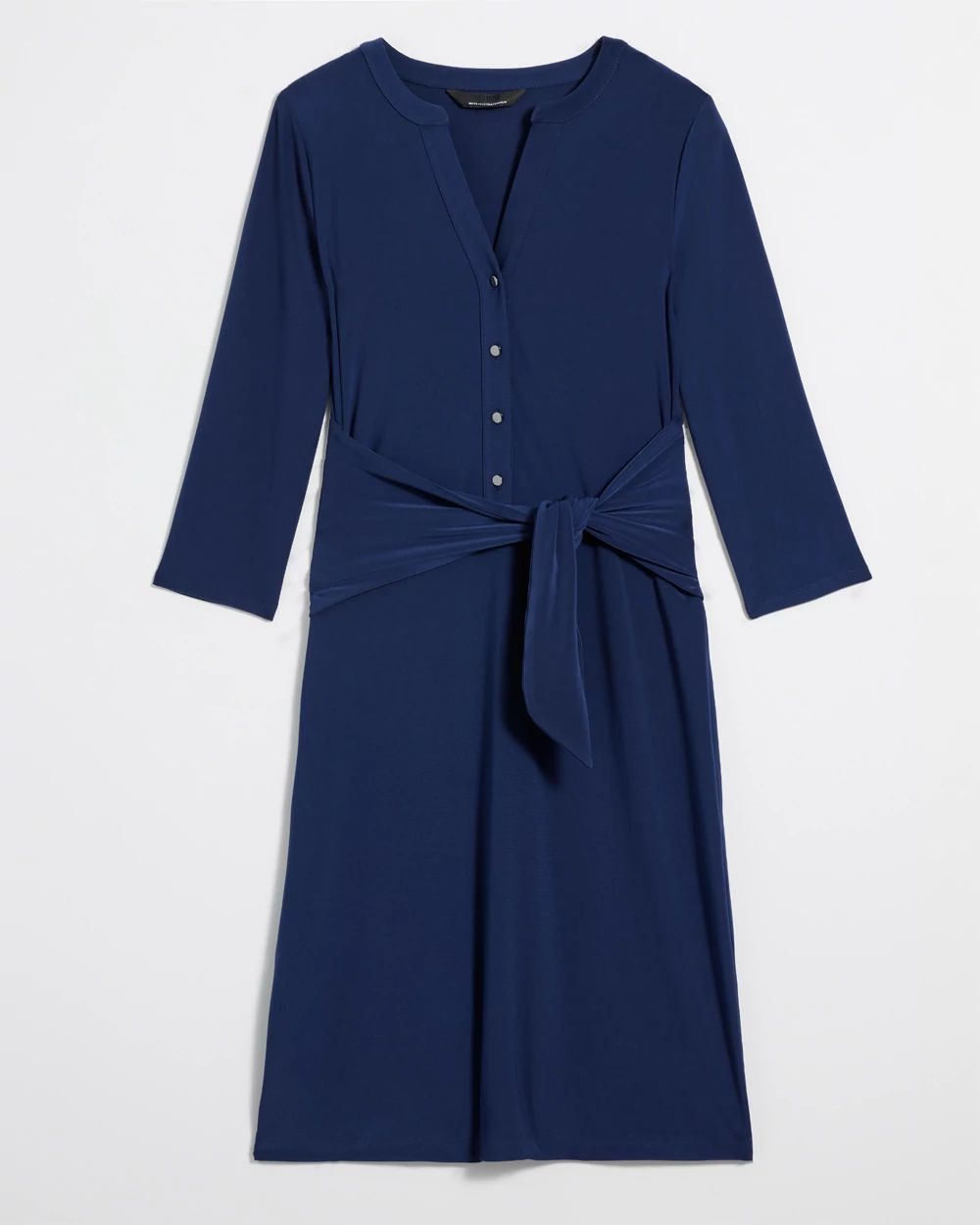 3/4 Sleeve Matte Jersey Tie-Front Shirt Dress