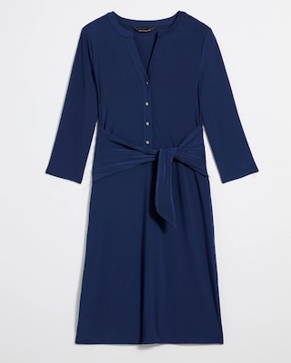 3/4 Sleeve Matte Jersey Tie-Front Shirt Dress