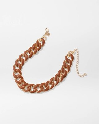 Cognac Textured Leather Link Necklace click to view larger image.
