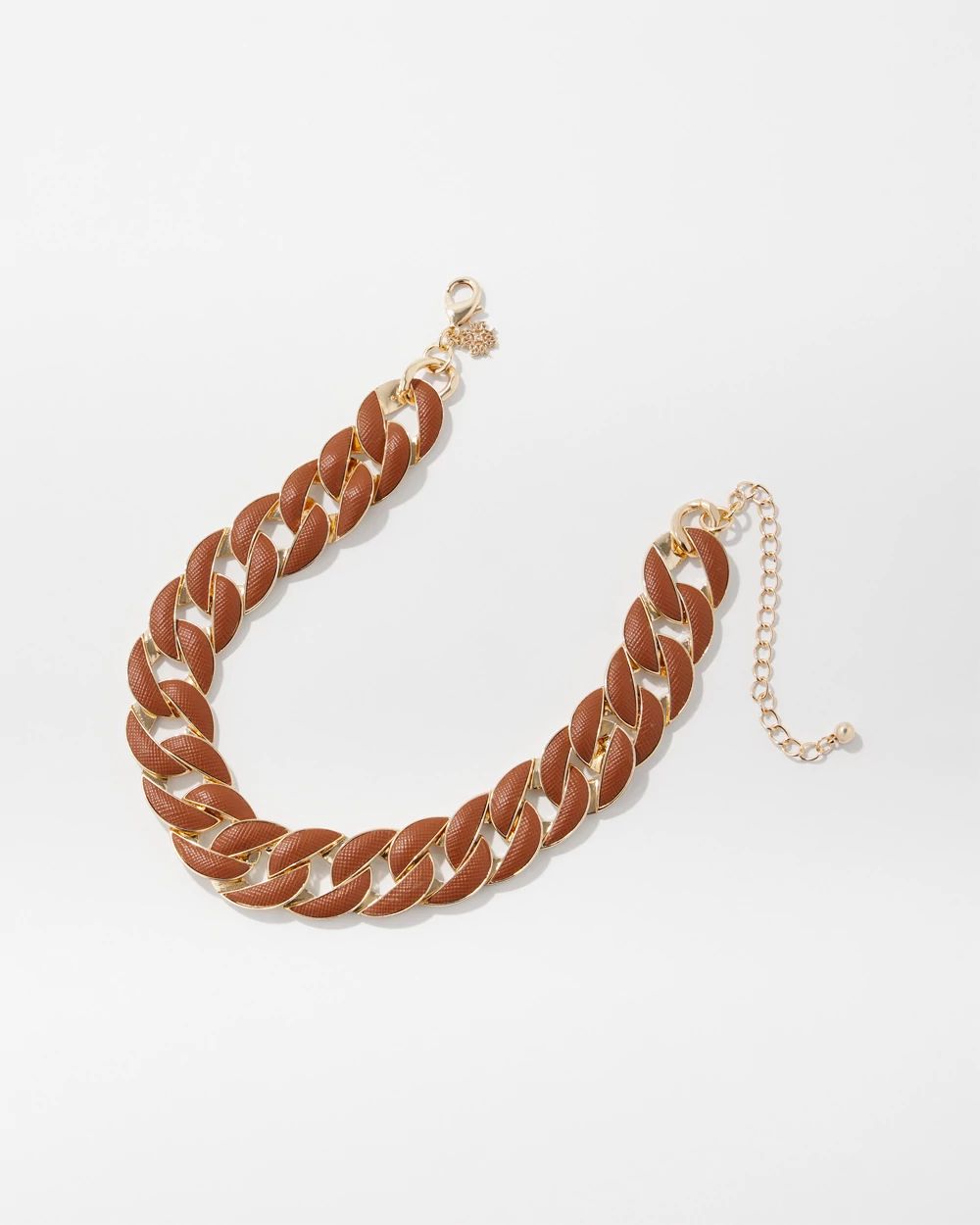 Cognac Textured Leather Link Necklace