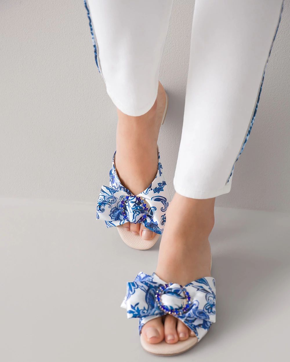 Paisley Print & Gem Bow Slide