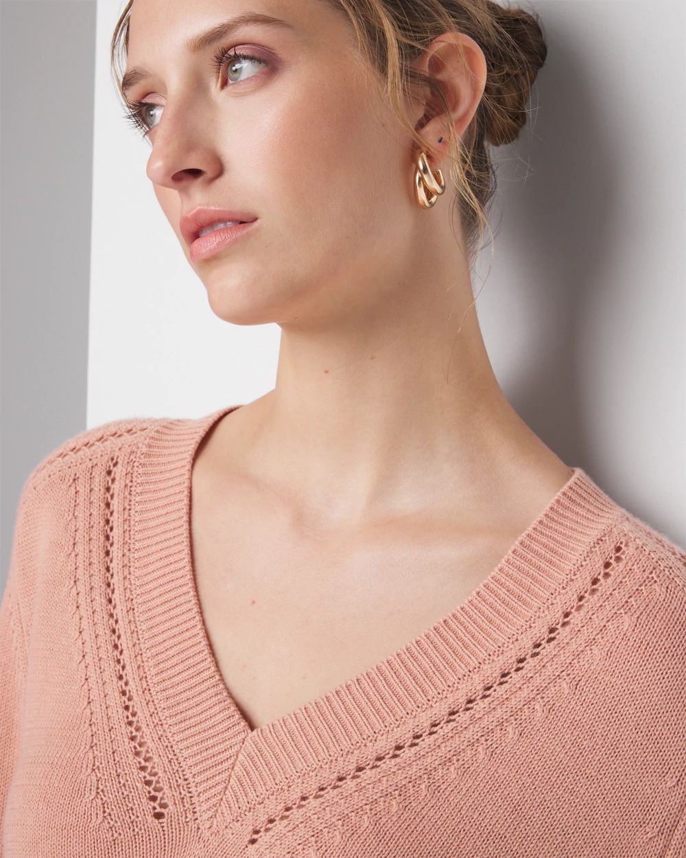 Cashmere Blend Pointelle V-Neck Sweater