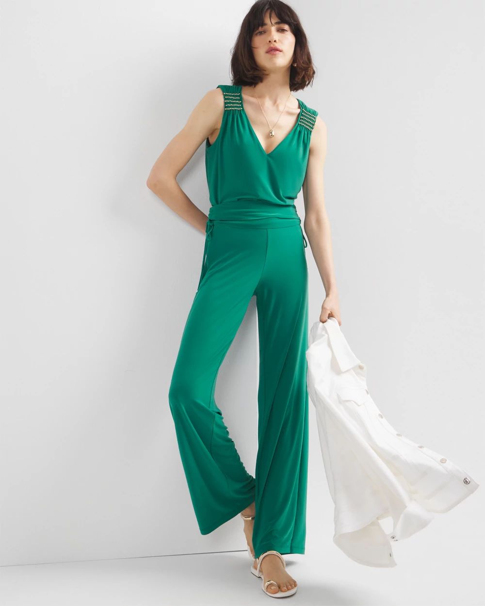 Ruched Waist Wide-Leg Pant