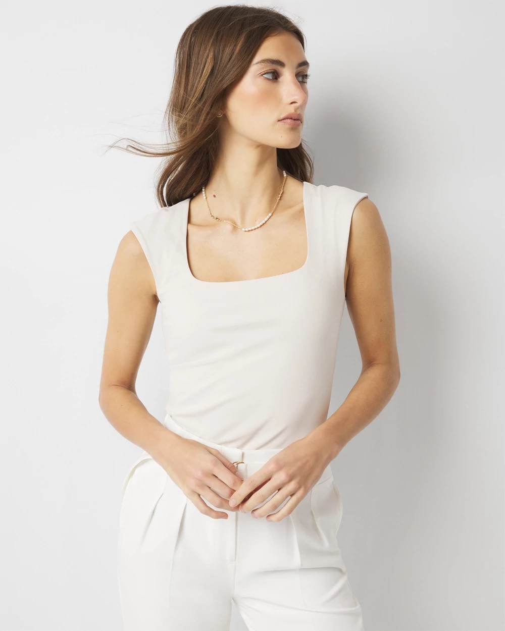Women's All Ways Stretch Square Neck Top in Pearl Dust size XXS | White House Black Market FORME