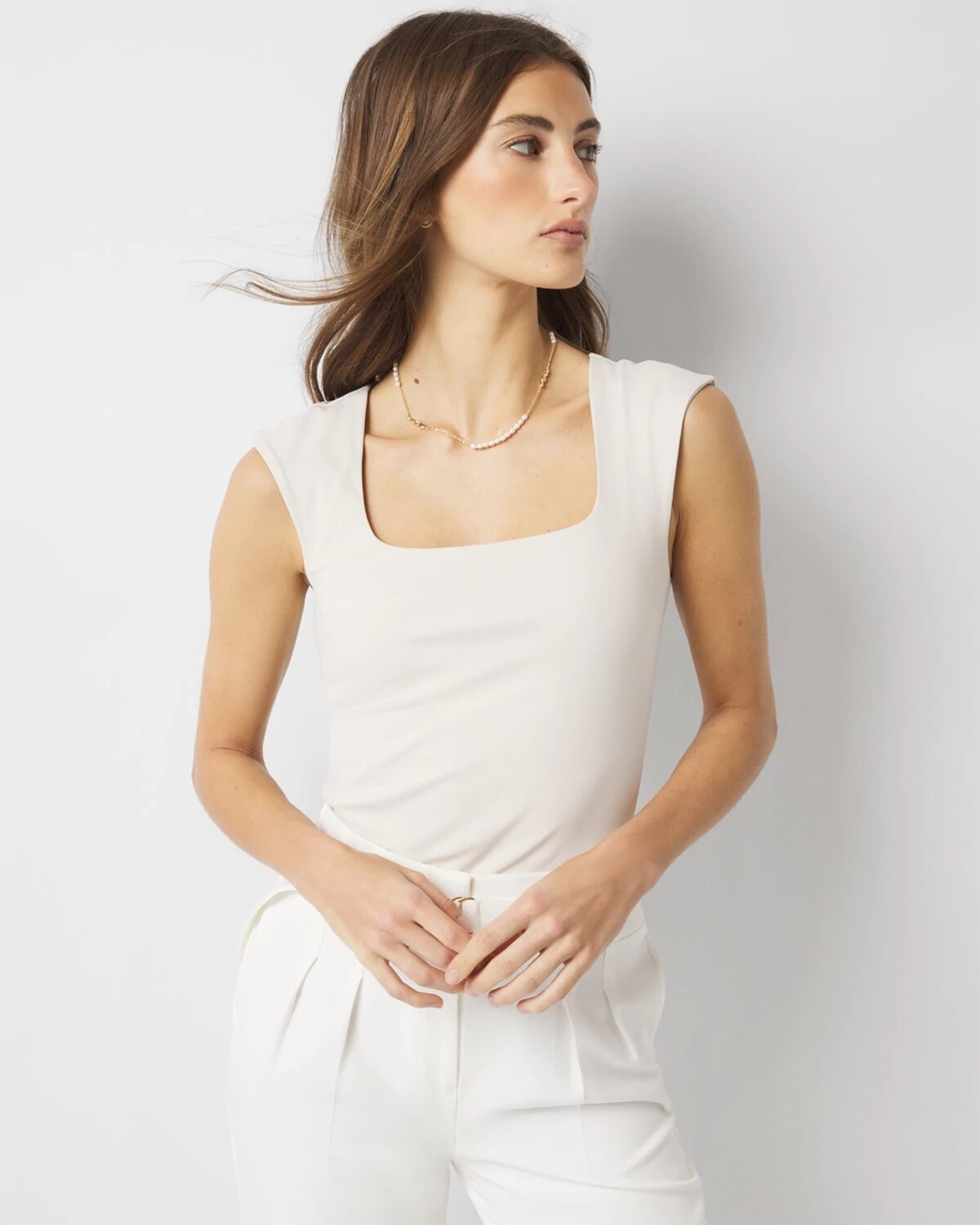 Women's All Ways Stretch Square Neck Top in Pearl Dust size XXS | White House Black Market FORME