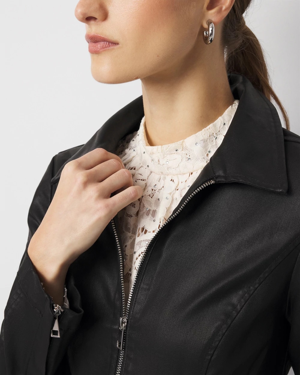 Peplum Coated Denim Jacket - image 3