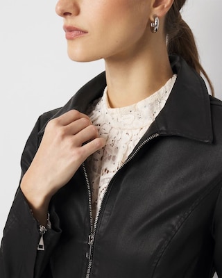 Peplum Coated Denim Jacket click to view larger image.