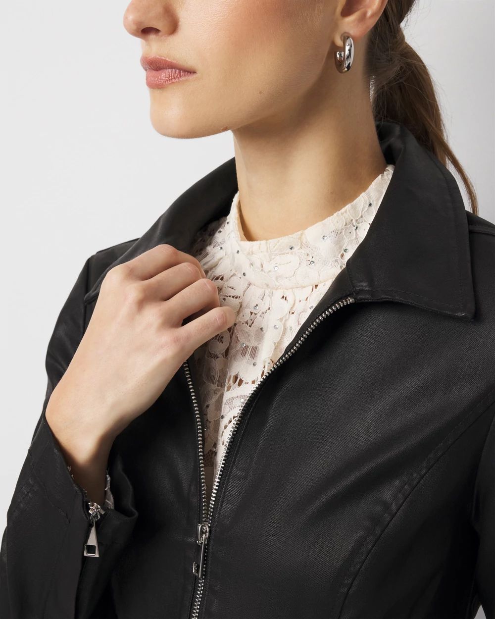 Embellished Peplum Coated Denim Jacket