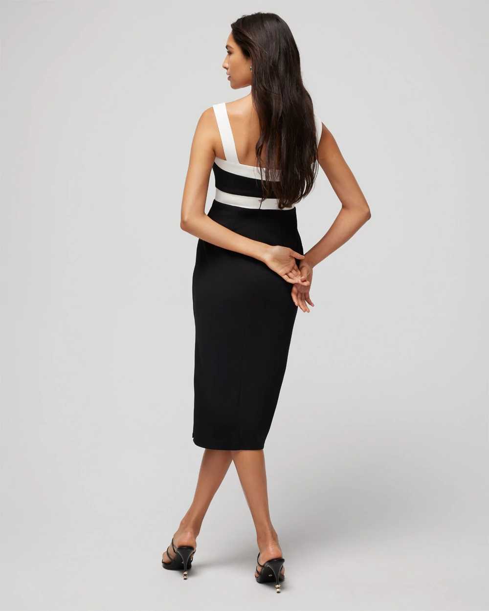 Sleeveless Square Neck Contrast Midi Dress click to view larger image.