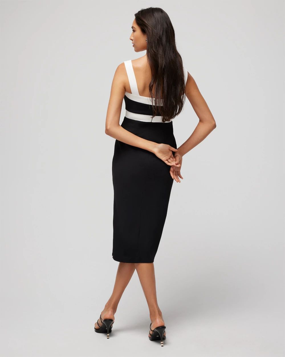 Sleeveless Square Neck Contrast Midi Dress