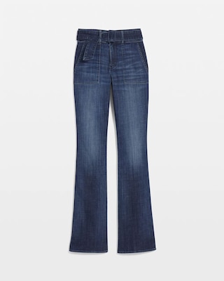 High-Rise Belted Skinny Flare Jeans click to view larger image.