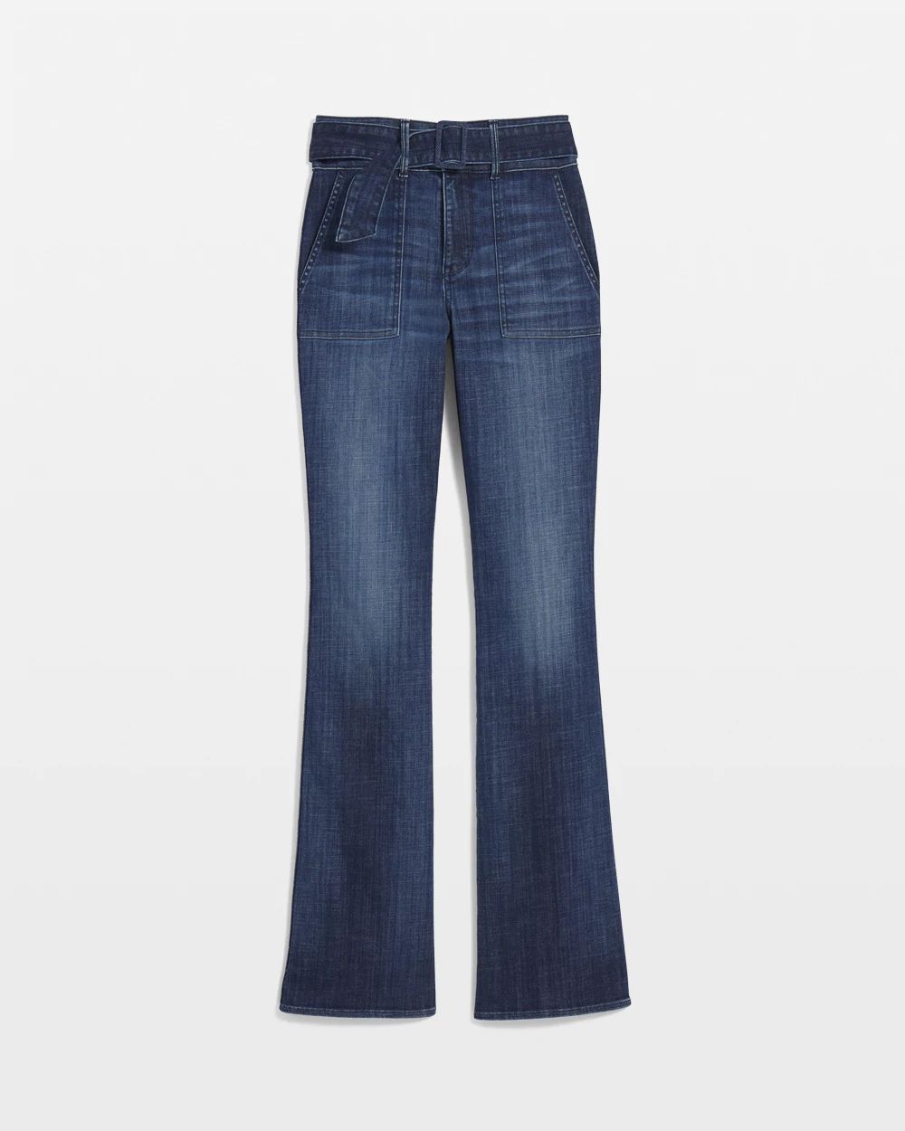 Petite High-Rise Belted Skinny Flare Jeans