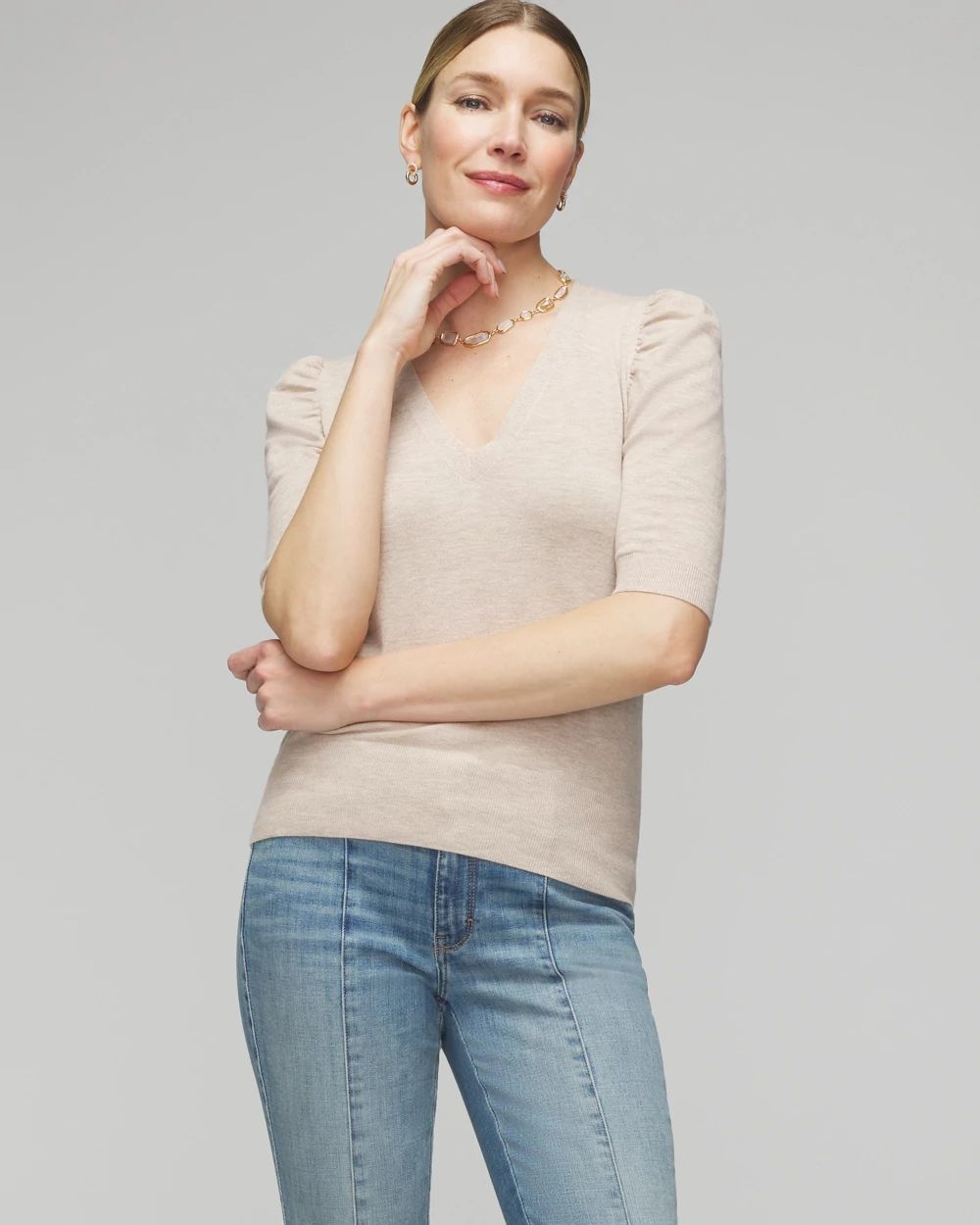 Petite Cashmere Blend Puff Sleeve Pullover
