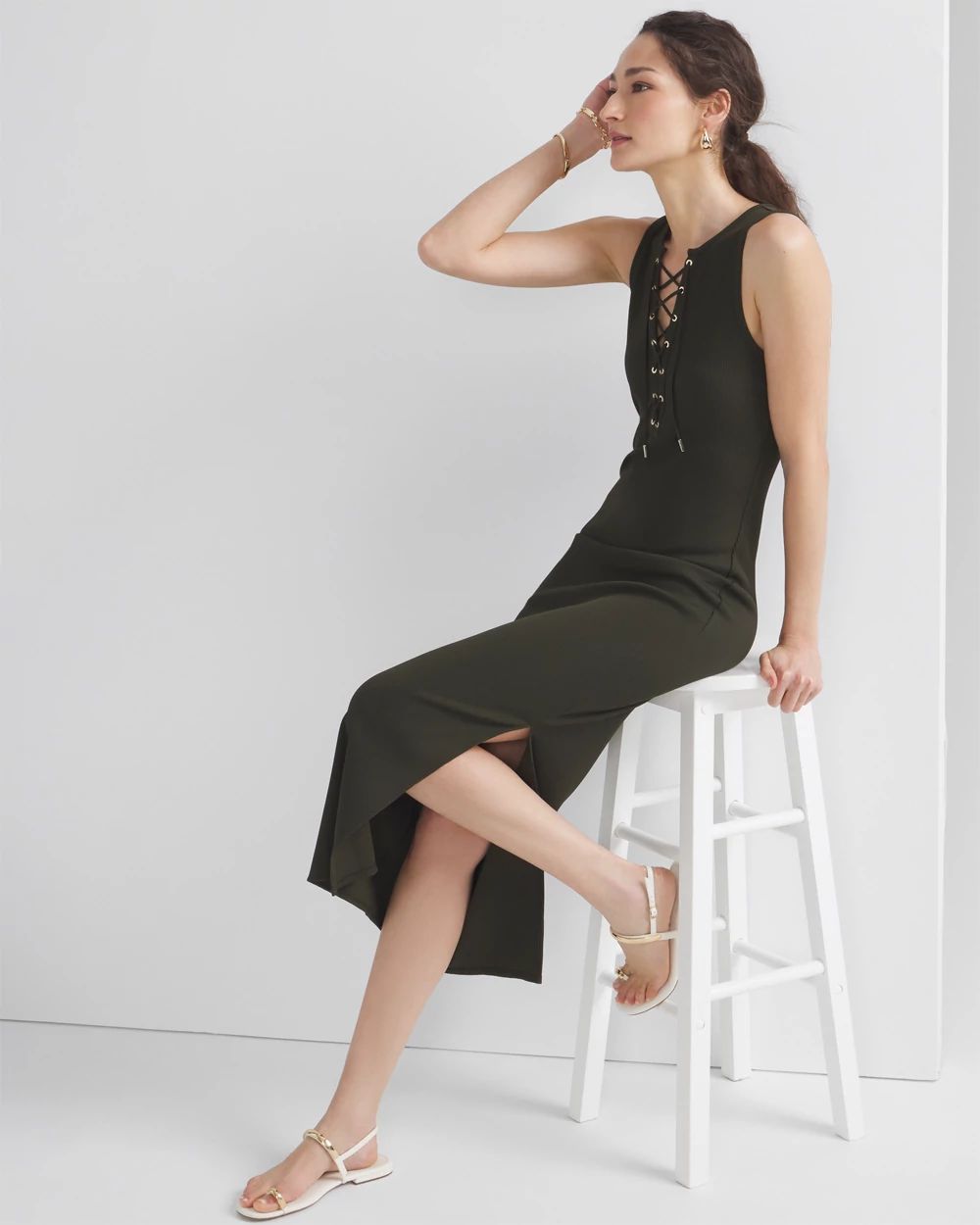 Petite WHBM® FORME Ribbed Lace-Up Dress click to view larger image.