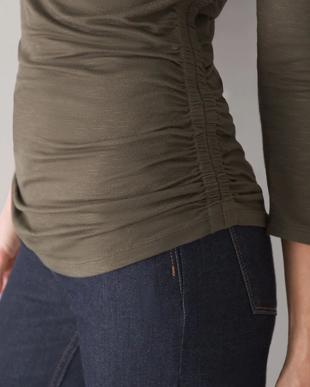¾ Sleeve Shirred-Side Knit Tee