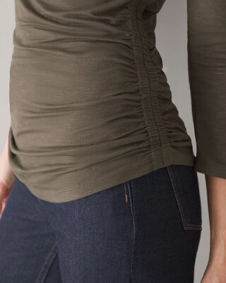 ¾ Sleeve Shirred-Side Knit Tee