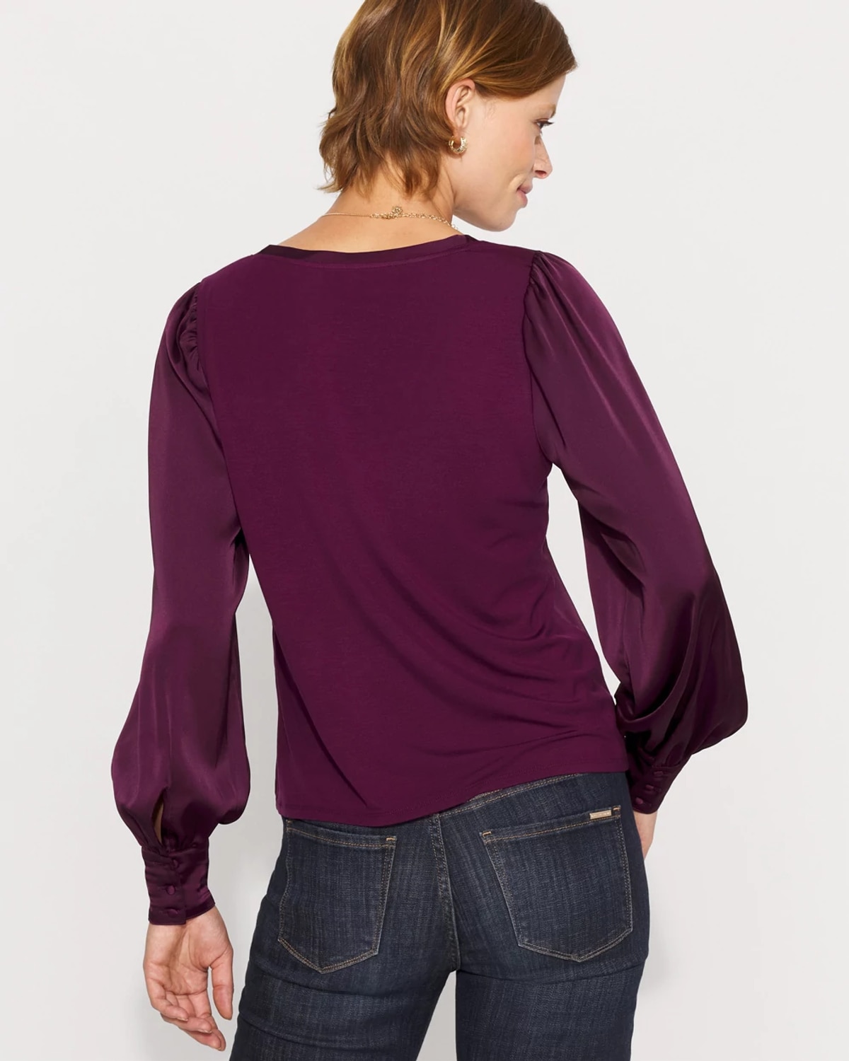 White House Black Market Knit Mix Satin Top In Purple