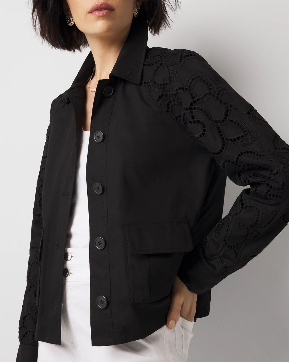 Embroidered Cargo Jacket click to view larger image.