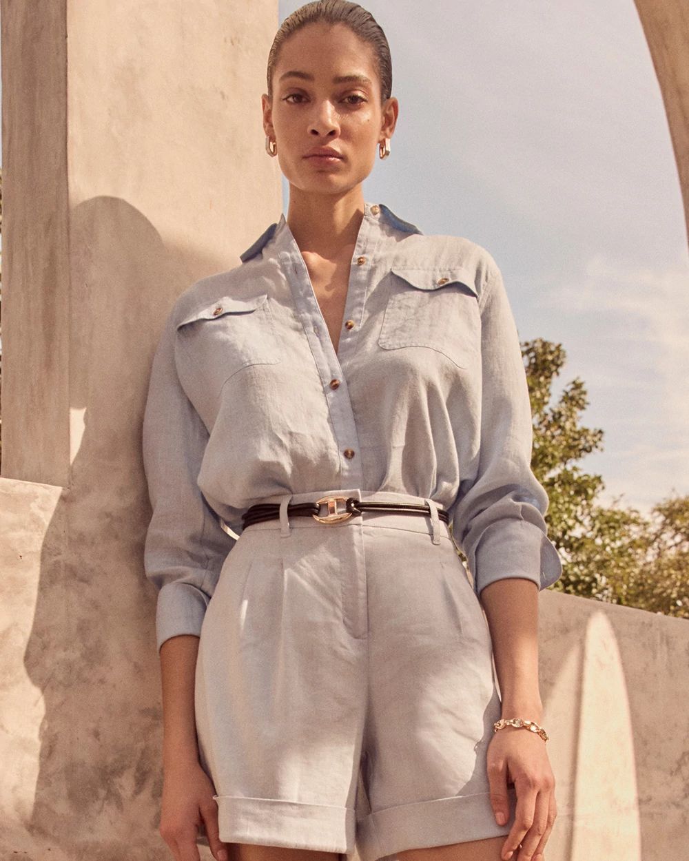 High-Rise Pleated Linen Short