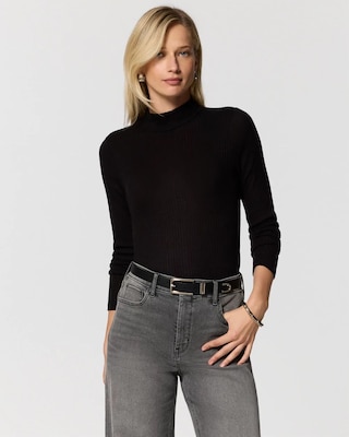 Ribbed Mockneck Long Sleeve Top
