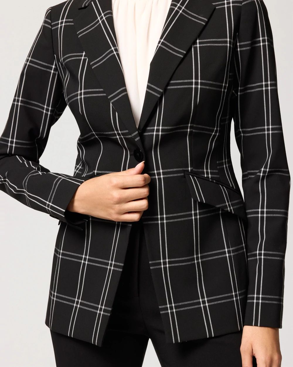 WHBM® Luxe Stretch Plaid One-Button Blazer click to view larger image.
