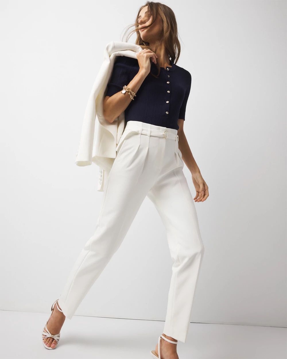 Elbow-Sleeve Henley Sweater