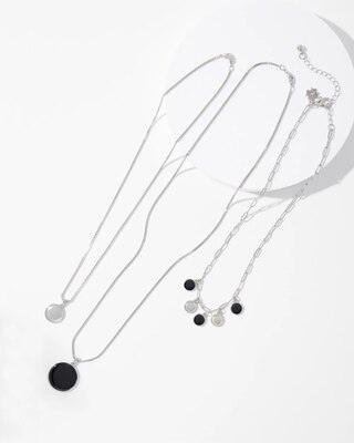 Silver + Black Disc Convertible Necklace